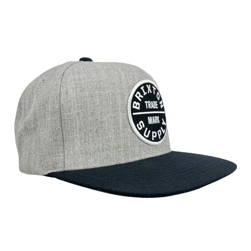 Brixton Gray & Black Circle Patch Logo Flat Bill Snapback‎ Cap Hat